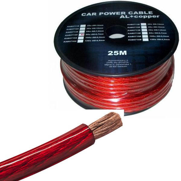 KAB 6.7MM 8GA RED Захранващ кабел за автомобилен усилвател 6.7mm червен 1m.