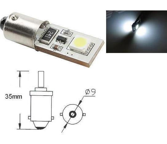 SVE BA9S 2X5050 CANBUS WHITE Светодиодна крушка авто BA9S 2X5050 CANBUS