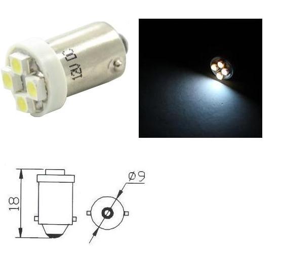 SVE BA9S 4XSMD3528 WHITE Светодиодна крушка авто BA9S 4X3528 бял