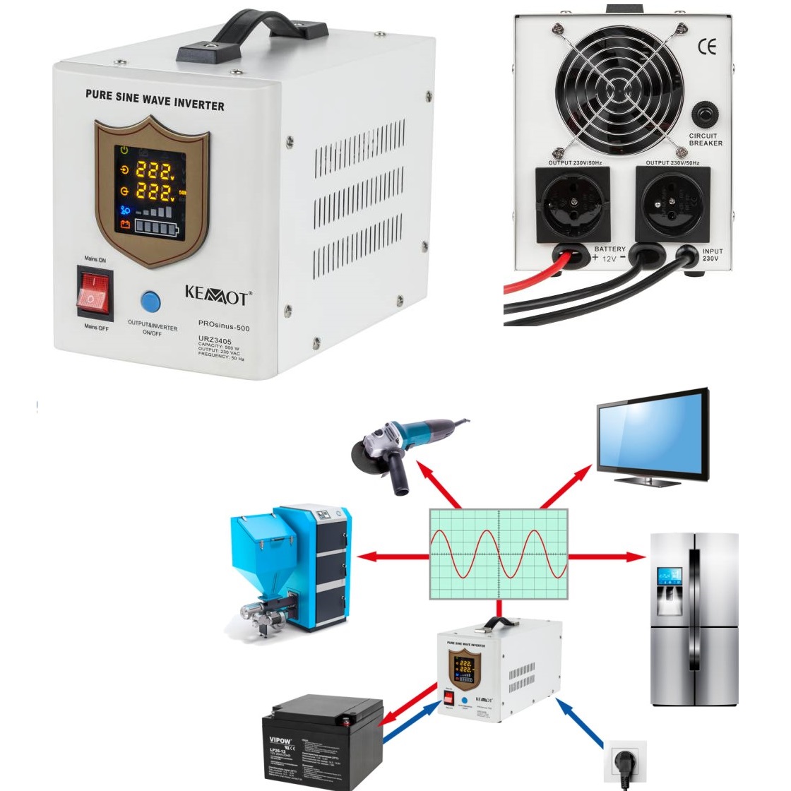 ZAH PROSINUS 500 Резервно захранване за отоплителни и други системи с чиста синусоида 12/220V 500W KEMOT PROSINUS 500