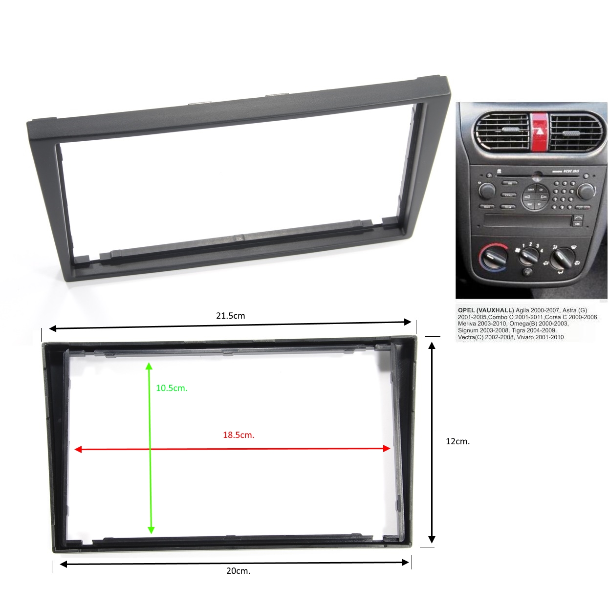 Рамка за мултимедия OPEL, CORSA C, MERIVA A, VIVARO A,2DIN, тъмно сива