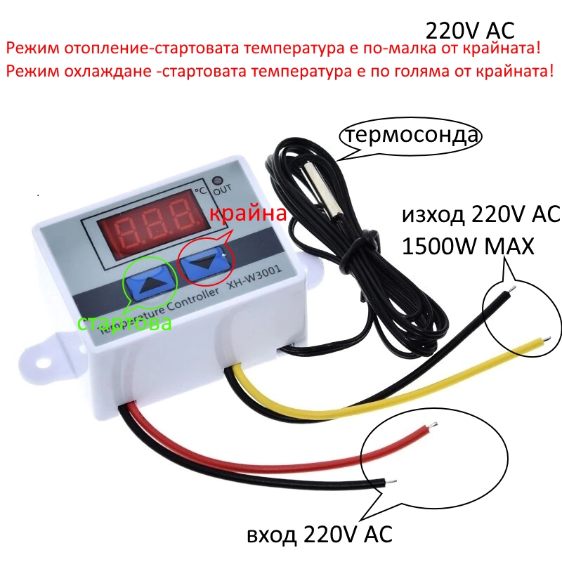 Кит платка терморегулатор, термостат W3001 220V AC 1500W