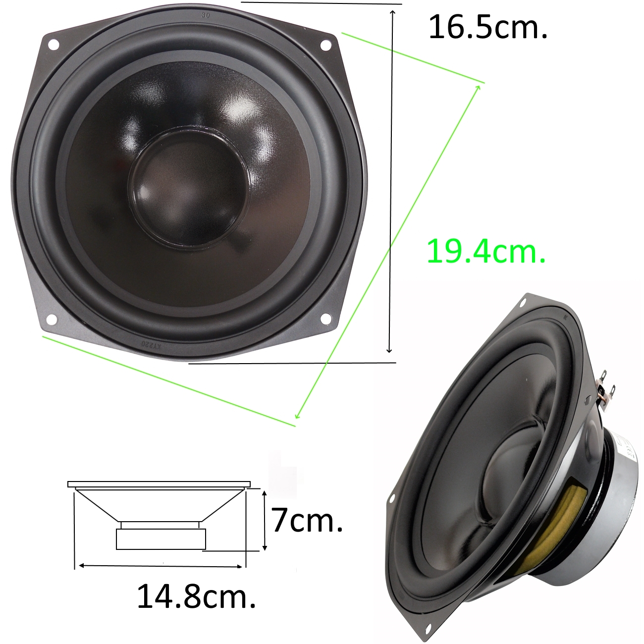 Нискочестотен басов говорител 6.5" 17cm. 8ohm. square