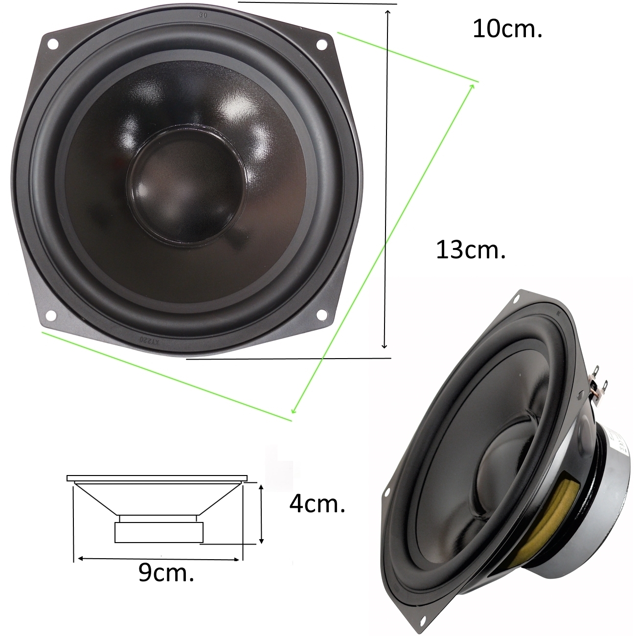 Нискочестотен басов говорител 4" 10cm. 8ohm. square