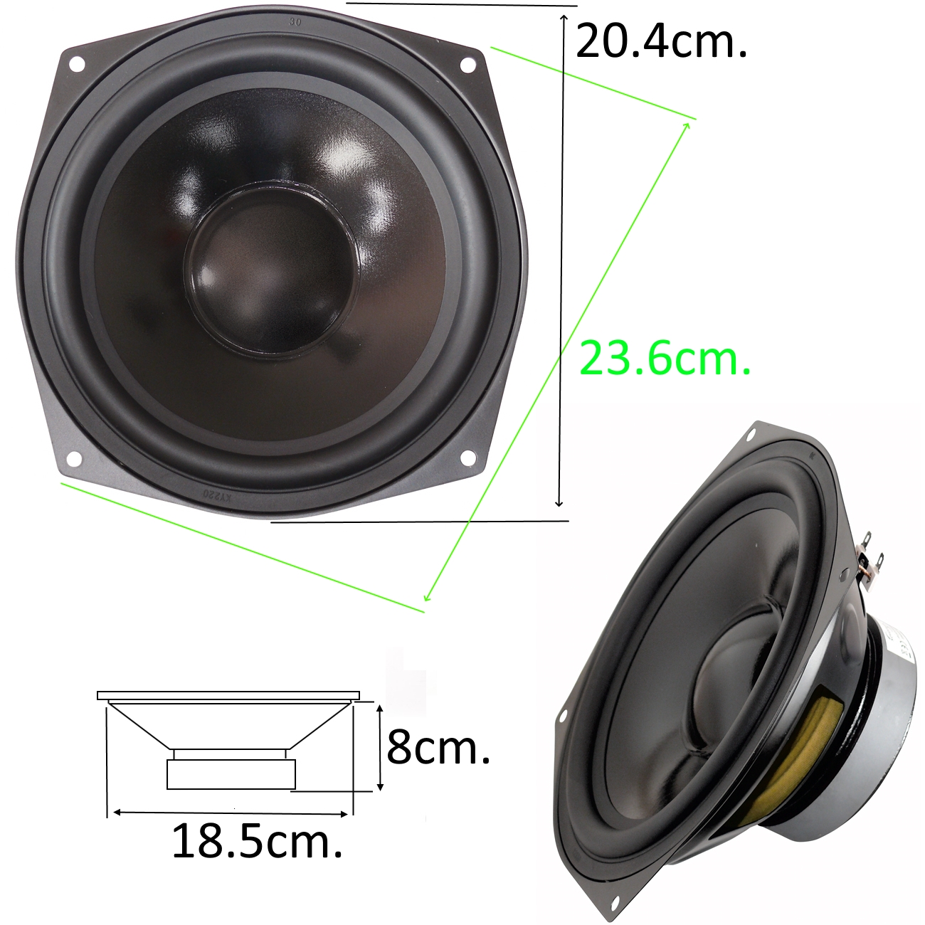 Нискочестотен басов говорител 8" 20cm. 4ohm. square